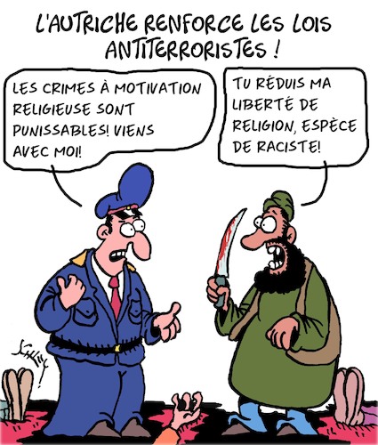 Cartoon: Renforcement (medium) by Karsten Schley tagged lois,terrorisme,religion,crimes,autriche,politique,liberte,societe,lois,terrorisme,religion,crimes,autriche,politique,liberte,societe