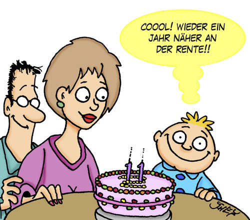 Cartoon: Rente (medium) by Karsten Schley tagged rente,geburtstag,familie,eltern,väter,mütter,kinder,rentner,wirtschaft,jobs,babies,rente,geburtstag,familie,eltern,väter,mütter,kinder,rentner,wirtschaft,jobs,babies