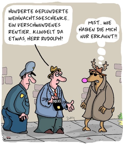 Cartoon: Rentier vermisst! (medium) by Karsten Schley tagged weihnachten,rudolph,rentiere,santa,geschenke,verbrechen,kriminalität,polizei,feiertage,christentum,religion,gesellschaft,weihnachten,rudolph,rentiere,santa,geschenke,verbrechen,kriminalität,polizei,feiertage,christentum,religion,gesellschaft