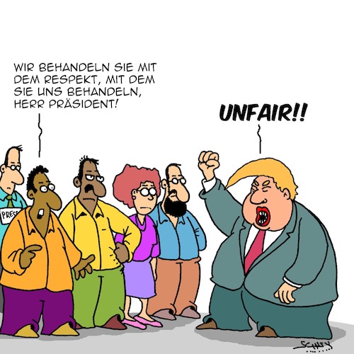 Cartoon: Respekt (medium) by Karsten Schley tagged trump,usa,faschismus,rassismus,menschenrechte,demokratie,politik,religion,soziales,gesellschaft,trump,usa,faschismus,rassismus,menschenrechte,demokratie,politik,religion,soziales,gesellschaft