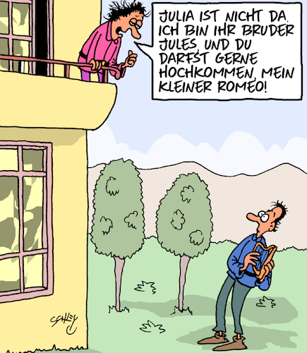 Cartoon: Romeo und Jules (medium) by Karsten Schley tagged literatur,romeo,julia,liebe,shakespeare,historisches,legenden,medien,kultur,literatur,romeo,julia,liebe,shakespeare,historisches,legenden,medien,kultur