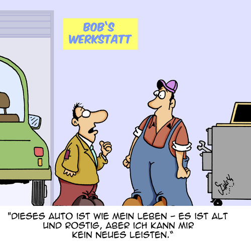 Cartoon: Rostig (medium) by Karsten Schley tagged autos,technik,autofahrer,mechaniker,leben,lebensqualität,geld,gesellschaft,business,autos,technik,autofahrer,mechaniker,leben,lebensqualität,geld,gesellschaft,business