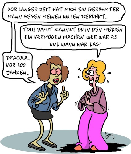 Cartoon: Ruhm und Reichtum (medium) by Karsten Schley tagged metoo,frauen,männer,medien,übergriffe,märchen,vampire,dracula,filme,unterhaltung,gesellschaft,metoo,frauen,männer,medien,übergriffe,märchen,vampire,dracula,filme,unterhaltung,gesellschaft