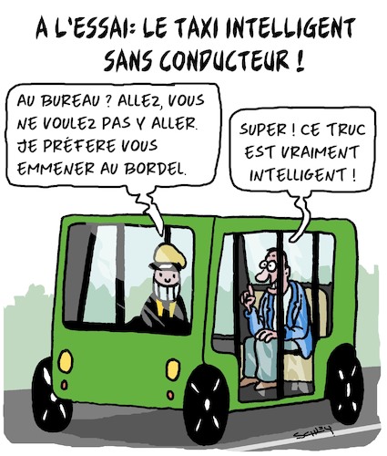 Cartoon: Sans Conducteur (medium) by Karsten Schley tagged technologie,ordinateurs,recherche,science,economie,societe,trafic,politique,technologie,ordinateurs,recherche,science,economie,societe,trafic,politique