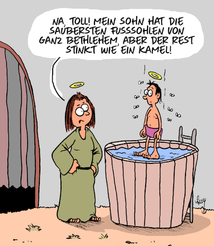 Cartoon: Sauber! (medium) by Karsten Schley tagged jesus,maria,bibel,wunder,bethlehem,religion,christentum,glaube,katholizismus,kirche,jesus,maria,bibel,wunder,bethlehem,religion,christentum,glaube,katholizismus,kirche