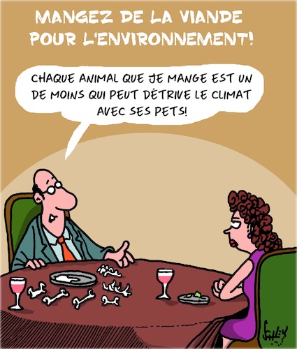 Cartoon: Sauvez la environnement! (medium) by Karsten Schley tagged environnement,climat,viande,vegetariens,nutrition,animaux,environnement,climat,viande,vegetariens,nutrition,animaux