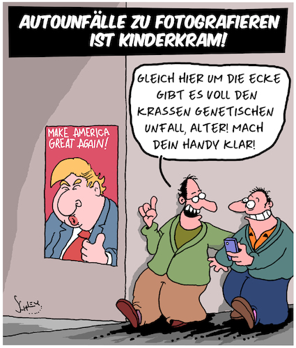 Cartoon: Schaulustige (medium) by Karsten Schley tagged unfälle,schaulustige,handys,politik,genetik,trump,unfälle,schaulustige,handys,politik,genetik,trump