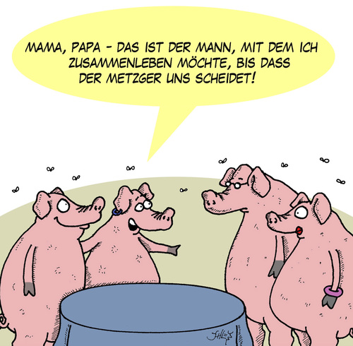 Cartoon: Scheiden (medium) by Karsten Schley tagged liebe,beziehungen,heirat,ehe,eltern,kinder,jugend,tiere,schweine,ernährung,landwirtschaft,liebe,beziehungen,heirat,ehe,eltern,kinder,jugend,tiere,schweine,ernährung,landwirtschaft