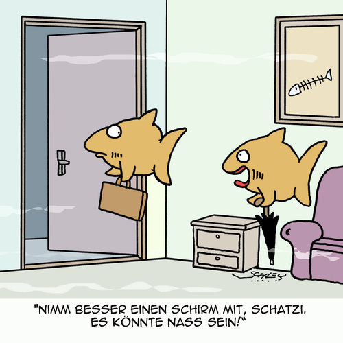 Cartoon: Schietwetter! (medium) by Karsten Schley tagged wetter,regen,wettervorhersage,sommer,meteorologie,tiere,fische,wasser,wetter,regen,wettervorhersage,sommer,meteorologie,tiere,fische,wasser