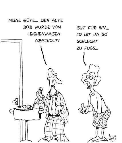 Cartoon: Schlecht zu Fuß (medium) by Karsten Schley tagged alter,beziehungen,freundschaft,leben,tod,ehe,familie,natur,gesellschaft,jobs,alter,beziehungen,freundschaft,leben,tod,ehe,familie,natur,gesellschaft,jobs