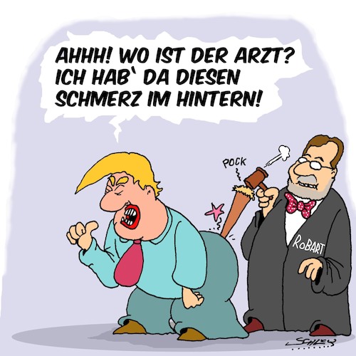 Cartoon: Schmerzen (medium) by Karsten Schley tagged trump,recht,gesetze,richter,james,robart,verfassung,demokratie,politik,rassismus,muslime,terrorismus,trump,recht,gesetze,richter,james,robart,verfassung,demokratie,politik,rassismus,muslime,terrorismus