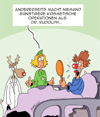 Cartoon: Schönheits-OP (medium) by Karsten Schley tagged schönheit,operationen,schönheitsoperationen,gesundheit,rudolph,ärzte,patienten,krankenhäuser,mode,medien,gesellschaft,schönheit,operationen,schönheitsoperationen,gesundheit,rudolph,ärzte,patienten,krankenhäuser,mode,medien,gesellschaft