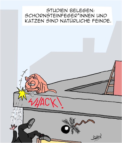 Cartoon: Schornsteinfeger (medium) by Karsten Schley tagged schornsteinfeger,berufe,katzen,natur,feinde,jobs,tiere,schornsteinfeger,berufe,katzen,natur,feinde,jobs,tiere