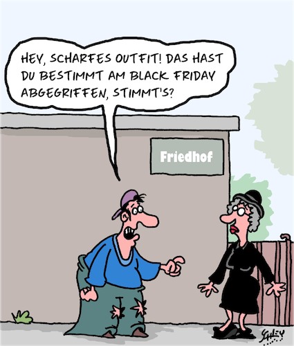 Cartoon: Schwarz (medium) by Karsten Schley tagged black,friday,business,onlinehandel,industrie,kapitalismus,wirtschaft,profite,transport,preise,gesellschaft,black,friday,business,onlinehandel,industrie,kapitalismus,wirtschaft,profite,transport,preise,gesellschaft