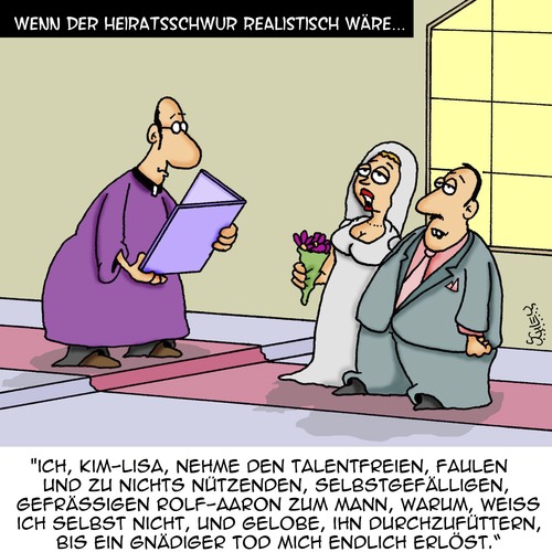 Cartoon: Schwur (medium) by Karsten Schley tagged ehe,heirat,wahrheit,ehegelübde,kirche,rituale,männer,frauen,beziehungen,ehe,heirat,wahrheit,ehegelübde,kirche,rituale,männer,frauen,beziehungen