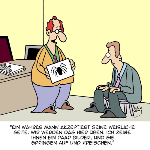 Cartoon: Sei ein MANN! (medium) by Karsten Schley tagged männer,frauen,männlichkeit,psychiater,psychologen,psychologie,mentalität,weiblich,männer,frauen,männlichkeit,psychiater,psychologen,psychologie,mentalität,weiblich