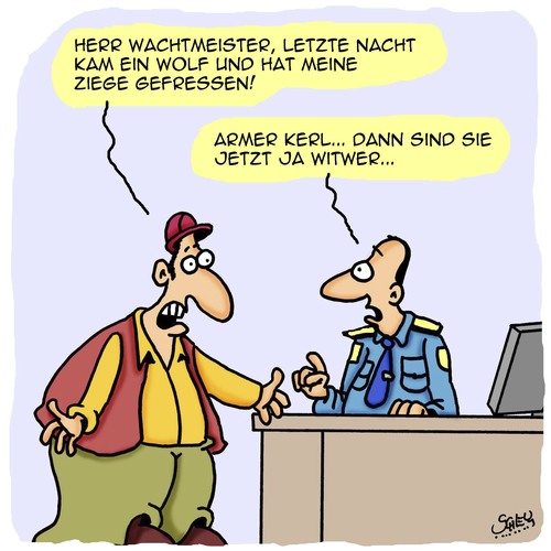 Cartoon: So schnell kann es gehen... (medium) by Karsten Schley tagged ehe,landwirtschaft,männer,frauen,familie,natur,umwelt,polizei,tiere,nahrung,wölfe,ziegen,ehe,landwirtschaft,männer,frauen,familie,natur,umwelt,polizei,tiere,nahrung,wölfe,ziegen