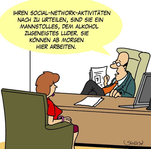 Cartoon: Social Network (medium) by Karsten Schley tagged arbeit,arbeitsplatz,bewerbung,arbeitgeber,arbeitnehmer,social,network,wirtschaft,business,jobs,internet,arbeit,arbeitsplatz,bewerbung,arbeitgeber,arbeitnehmer,social network,wirtschaft,business,jobs,internet,social,network,facebook