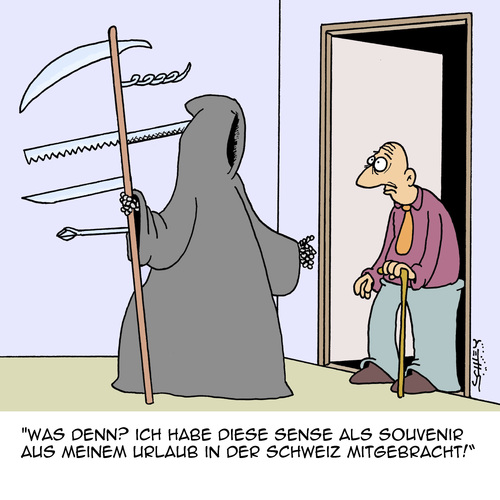 Cartoon: Souvenir (medium) by Karsten Schley tagged tod,leben,alter,souvenirs,reisen,urlaub,technik,schweiz,tourismus,wirtschaft,tod,leben,alter,souvenirs,reisen,urlaub,technik,schweiz,tourismus,wirtschaft