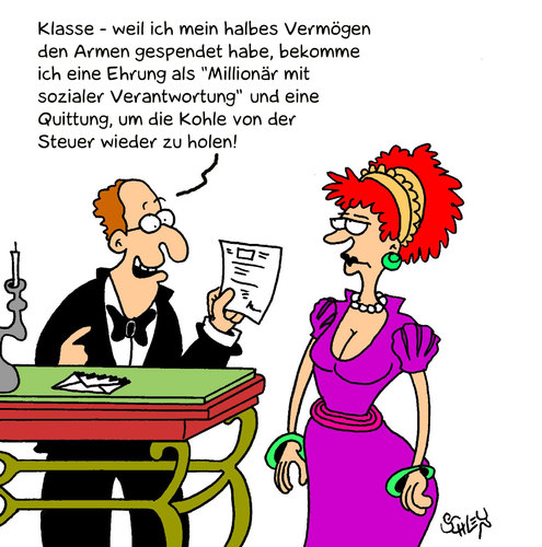 Cartoon: Spende (medium) by Karsten Schley tagged gesellschaft,armut,steuern,gesetze,geld,gesellschaft,armut,steuern,gesetze,geld,gesetz,justiz,spende,spenden,millionär,arm,reich,reichtum,wohltat