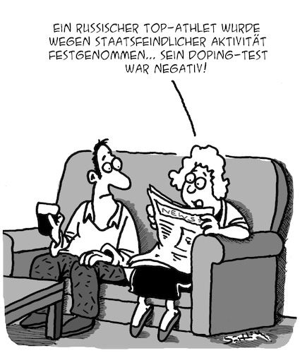 Cartoon: Spitzensport (medium) by Karsten Schley tagged russland,spitzensport,politik,opposition,doping,geheimdienst,polizei,medien,gesellschaft,russland,spitzensport,politik,opposition,doping,geheimdienst,polizei,medien,gesellschaft