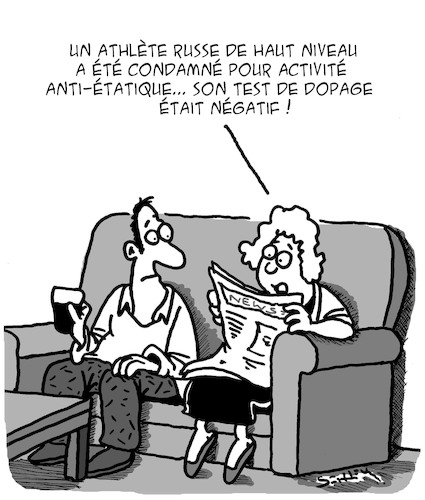 Cartoon: Sport de Haut Niveau (medium) by Karsten Schley tagged sport,russie,politique,opposants,police,services,secrets,dopage,societe,medias,sport,russie,politique,opposants,police,services,secrets,dopage,societe,medias