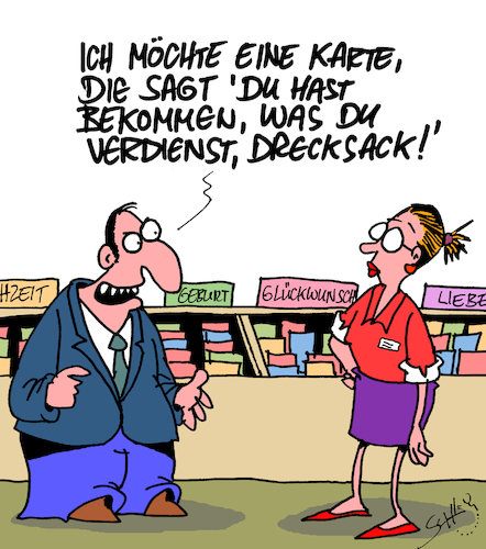 Cartoon: Statt Karten... (medium) by Karsten Schley tagged grußkarten,einzelhandel,verkauf,kunst,glückwünsche,liebe,hass,schadenfreude,verkäufer,marketing,business,jobs,grußkarten,einzelhandel,verkauf,kunst,glückwünsche,liebe,hass,schadenfreude,verkäufer,marketing,business,jobs