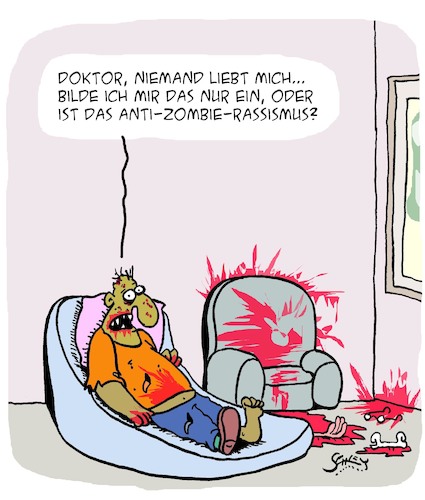 Cartoon: Stoppt den Rassismus! (medium) by Karsten Schley tagged rassismus,politik,filme,unterhaltung,mythen,zombies,psychiater,ärzte,patienten,liebe,rassismus,politik,filme,unterhaltung,mythen,zombies,psychiater,ärzte,patienten,liebe