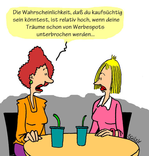 Cartoon: Süchtig (medium) by Karsten Schley tagged werbung,gesundheit,frauen,shopping,umsatz,wirtschaft,gesellschaft,geld,werbung,gesundheit,frauen,shopping,umsatz,wirtschaft,gesellschaft,geld