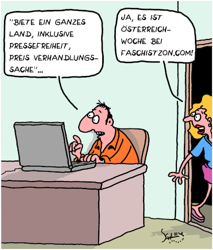 Cartoon: Super Angebot! (medium) by Karsten Schley tagged österreich,korruption,demokratie,politik,faschismus,rechtspopulismus,neonazis,strache,pressefreiheit,ibiza,oligarchen,gesellschaft,österreich,korruption,demokratie,politik,faschismus,rechtspopulismus,neonazis,strache,pressefreiheit,ibiza,oligarchen,gesellschaft