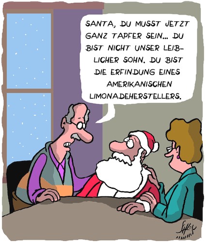 Cartoon: Tapfer (medium) by Karsten Schley tagged weihnachtsmann,weihnachten,mythen,glaube,familien,adoption,mütter,väter,nahrungmittelindustrie,kapitalismus,usa,cola,business,wirtschaft,werbung,marketing,weihnachtsmann,weihnachten,mythen,glaube,familien,adoption,mütter,väter,nahrungmittelindustrie,kapitalismus,usa,cola,business,wirtschaft,werbung,marketing