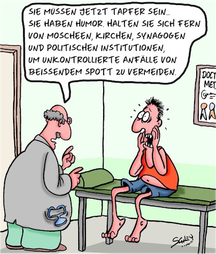 Cartoon: Tapfer (medium) by Karsten Schley tagged medien,humor,religion,politik,spott,karikaturen,cartoons,zensur,gesellschaft,medien,humor,religion,politik,spott,karikaturen,cartoons,zensur,gesellschaft