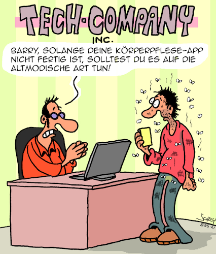 Cartoon: Technik ist SOOO nützlich (medium) by Karsten Schley tagged technik,apps,smartphones,internet,körperpflege,hygiene,software,it,entwicklung,medien,gesellschaft,technik,apps,smartphones,internet,körperpflege,hygiene,software,it,entwicklung,medien,gesellschaft