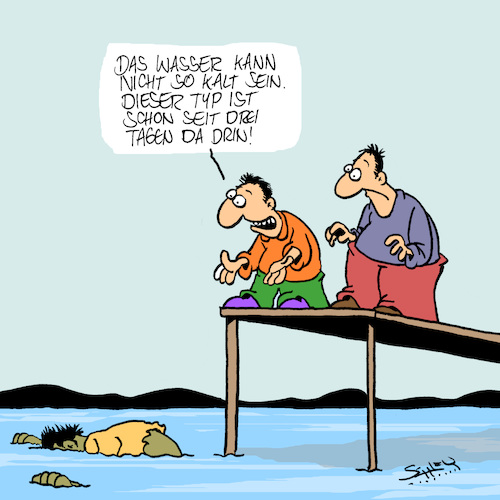 Cartoon: Temperaturen (medium) by Karsten Schley tagged wetter,temperaturen,frühling,sommer,klima,schwimmen,freizeit,reisen,urlaub,wetter,temperaturen,frühling,sommer,klima,schwimmen,freizeit,reisen,urlaub