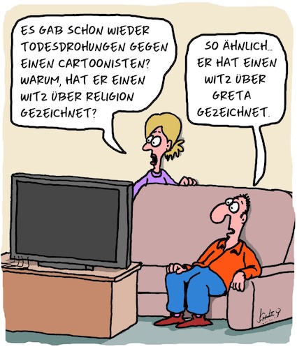 Cartoon: Todesdrohung (medium) by Karsten Schley tagged karikaturen,cartoonisten,meinung,hasskommentare,medien,facebook,klima,gesellschaft,umwelt,religion,karikaturen,cartoonisten,meinung,hasskommentare,medien,facebook,klima,gesellschaft,umwelt,religion