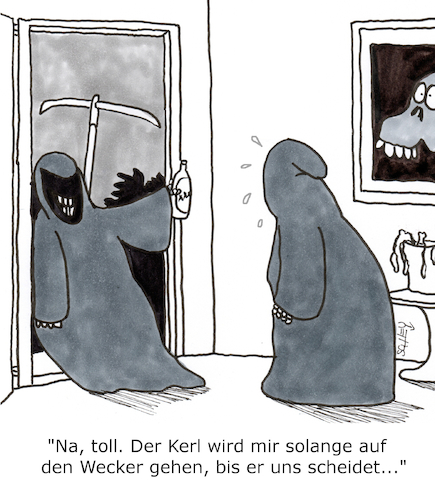 Cartoon: Tödliche Ehe (medium) by Karsten Schley tagged männer,frauen,tod,ehe,beziehungen,alkohol,gesellschaft,liebe,männer,frauen,tod,ehe,beziehungen,alkohol,gesellschaft,liebe