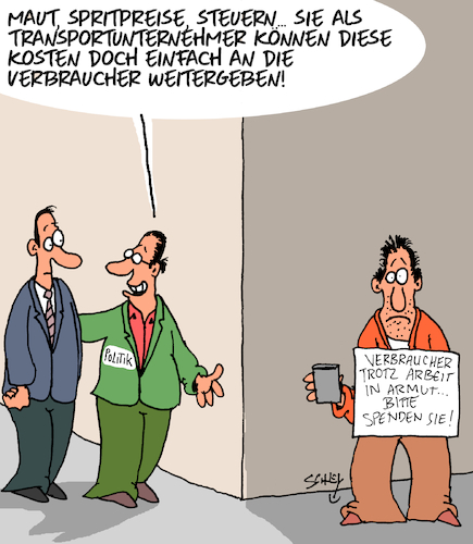 Cartoon: Transportkosten (medium) by Karsten Schley tagged lkw,maut,transport,transportkosten,spritpreise,wirtschaft,inflation,verbraucher,kostenweitergabe,politik,verkehrspolitik,gesellschaft,deutschland,lkw,maut,transport,transportkosten,spritpreise,wirtschaft,inflation,verbraucher,kostenweitergabe,politik,verkehrspolitik,gesellschaft,deutschland