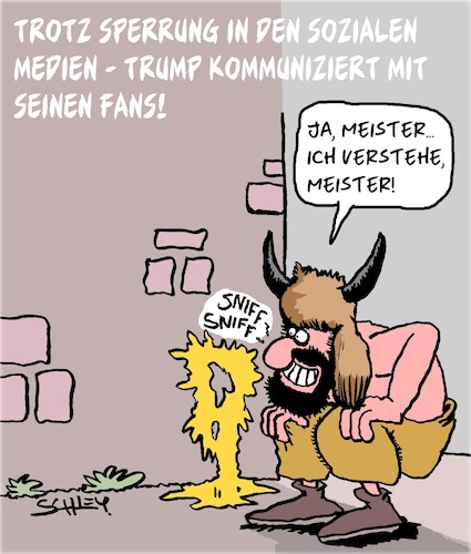 Cartoon: Trump kommuniziert (medium) by Karsten Schley tagged trump,usa,wahlen,republikaner,demokraten,extremismus,capitol,qanon,soziale,medien,politik,verschwörungstheorien,gesellschaft,trump,usa,wahlen,republikaner,demokraten,extremismus,capitol,qanon,soziale,medien,politik,verschwörungstheorien,gesellschaft