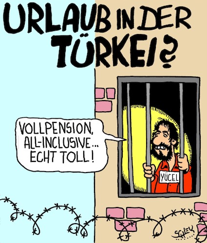 Cartoon: Türkei-Urlaub (medium) by Karsten Schley tagged urlaub,erdogan,diktatur,pressefreiheit,yücel,gesellschaft,europa,politik,deutschland,reisen,tourismus,justiz,willkür,urlaub,erdogan,diktatur,pressefreiheit,yücel,gesellschaft,europa,politik,deutschland,reisen,tourismus,justiz,willkür