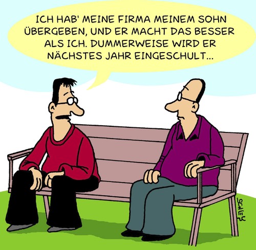 Cartoon: Übergabe (medium) by Karsten Schley tagged geschäftsnachfolger,erbe,business,einzelhandel,wirtschaft,schule,bildung,kinder,eltern,jugend,gesellschaft,deutschland,geschäftsnachfolger,erbe,business,wirtschaft,einzelhandel,schule,bildung,kinder