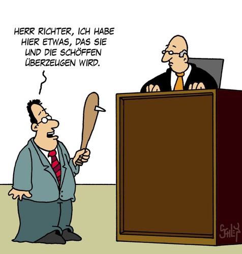 Cartoon: Überzeugen (medium) by Karsten Schley tagged gesetz,recht,rechtsprechung,gerichte,justiz,anwälte,strafverteidiger,richter,schöffen,gesetz,recht,rechtsprechung,gerichte,justiz,anwälte,strafverteidiger,richter,schöffen