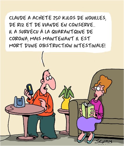 Cartoon: Un survivant du Coronavirus (medium) by Karsten Schley tagged coronavirus,sante,mort,politique,panique,consommateurs,coronavirus,sante,mort,politique,panique,consommateurs