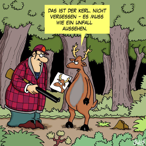 Cartoon: Unfall (medium) by Karsten Schley tagged natur,jagd,jagen,wald,tiere,wildtiere,kriminalität,unfälle,waffen,jäger,natur,jagd,jagen,wald,tiere,wildtiere,kriminalität,unfälle,waffen,jäger