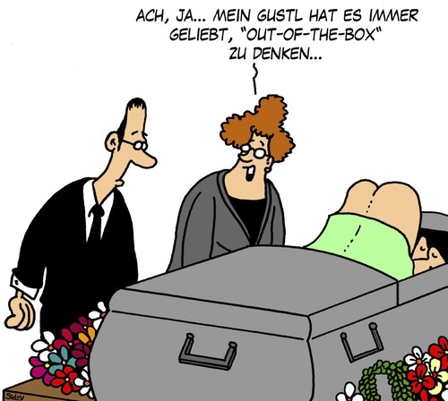 Cartoon: Unkonventionell (medium) by Karsten Schley tagged tod,leben,gesundheit,ehe,männer,frauen,gesellschaft,beziehungen,trauer,tod,leben,gesundheit,männer,ehe,gesellschaft,frauen,beziehungen,trauer