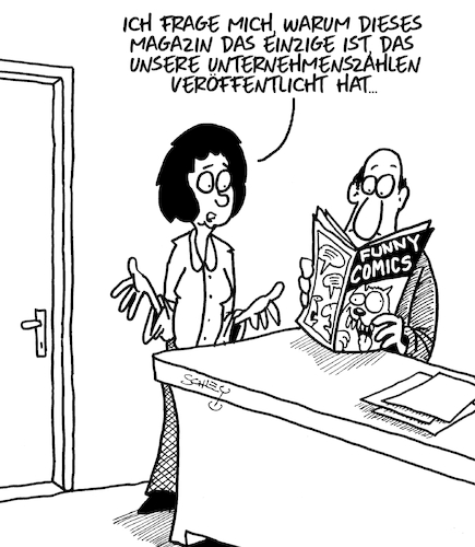 Cartoon: Unternehmenszahlen (medium) by Karsten Schley tagged unternehmenszahlen,umsätze,veröffentlichungspflicht,wirtschaft,wirtschaftsmedien,comics,bilanzen,aktienkurse,unternehmenszahlen,umsätze,veröffentlichungspflicht,wirtschaft,wirtschaftsmedien,comics,bilanzen,aktienkurse