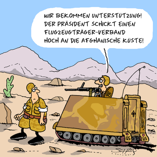 Cartoon: Unterstützung (medium) by Karsten Schley tagged politik,trump,intelligenz,bildung,militär,navy,army,geographie,waffen,krieg,terrorismus,diplomatie,politik,trump,intelligenz,bildung,militär,navy,army,geographie,waffen,krieg,terrorismus,diplomatie