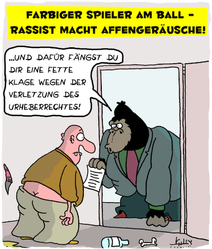 Cartoon: Urheberrecht (medium) by Karsten Schley tagged urheberrecht,klage,rassismus,fußball,gesetze,uploadfilter,copyright,kriminalität,eigentum,facebook,youtube,diebstahl,gesellschaft,urheberrecht,klage,rassismus,fußball,gesetze,uploadfilter,copyright,kriminalität,eigentum,facebook,youtube,diebstahl,gesellschaft