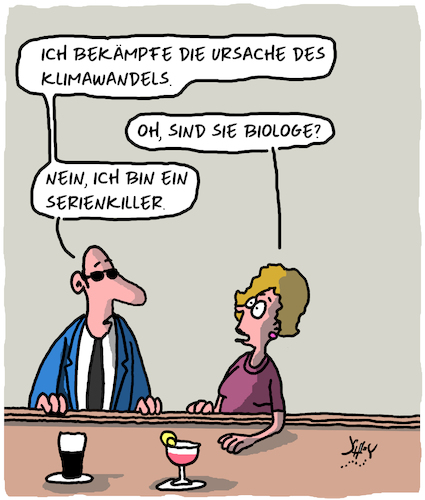 Cartoon: Ursachen bekämpfen (medium) by Karsten Schley tagged klimawandel,berufe,umweltschutz,kriminalität,bars,männer,frauen,dating,tod,klimawandel,berufe,umweltschutz,kriminalität,bars,männer,frauen,dating,tod