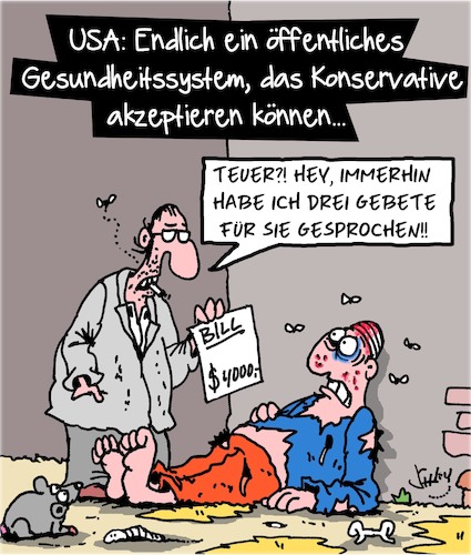 Cartoon: US-Gesundheitssystem (medium) by Karsten Schley tagged usa,gesundheit,öffentlichkeit,politik,politiker,religion,geld,armut,gesellschaft,usa,gesundheit,öffentlichkeit,politik,politiker,religion,geld,armut,gesellschaft