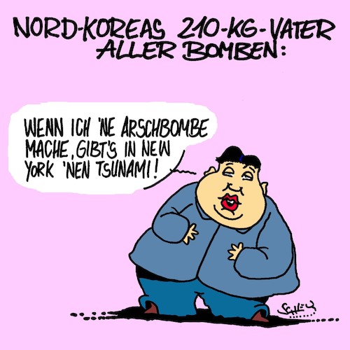 Cartoon: Vater aller Bomben (medium) by Karsten Schley tagged kim,jong,un,nordkorea,bomben,waffen,krieg,gewalt,bedrohung,moab,trump,usa,politik,diplomatie,militär,kim,jong,un,nordkorea,bomben,waffen,krieg,gewalt,bedrohung,moab,trump,usa,politik,diplomatie,militär